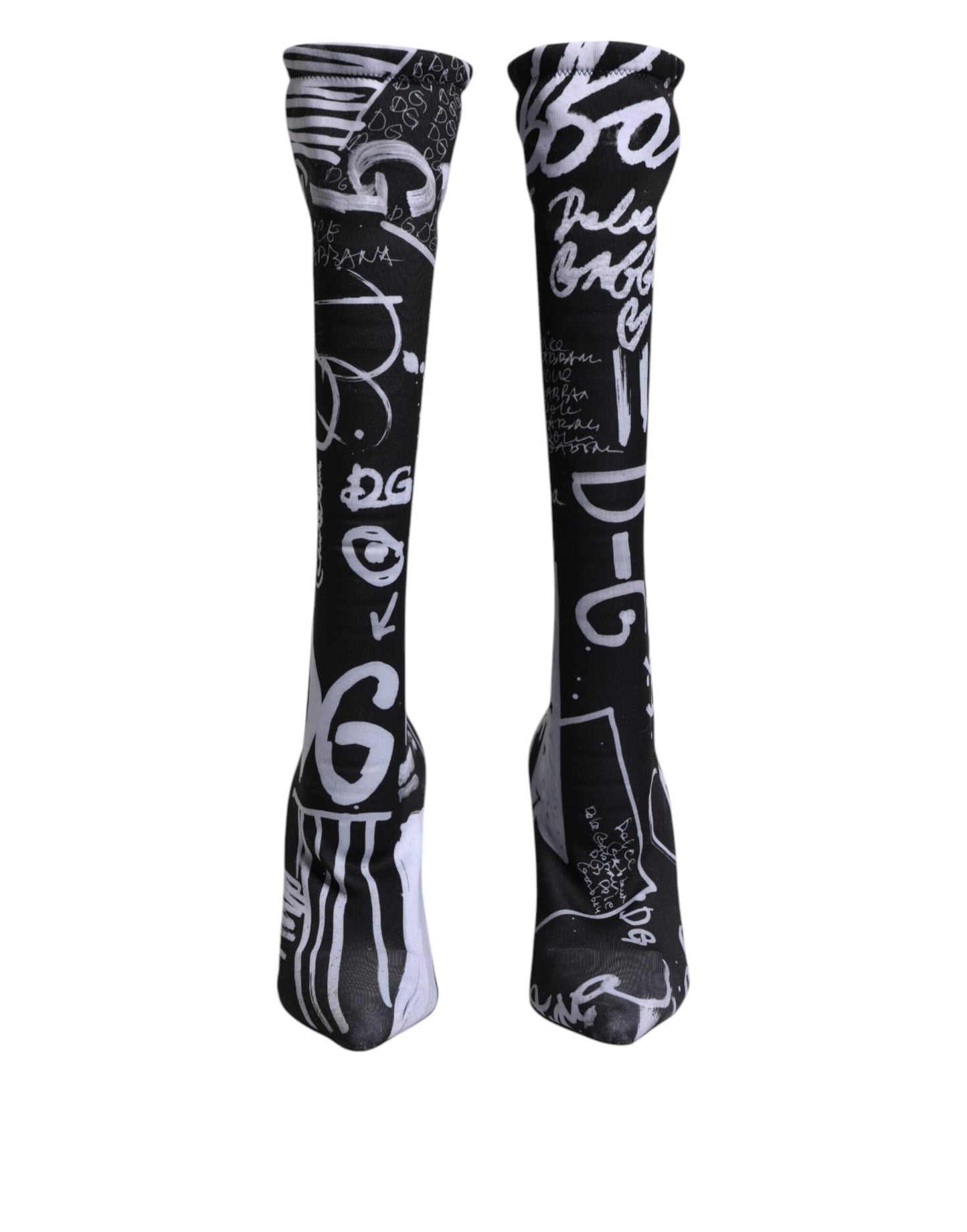 Dolce & Gabbana Schwarz Logo Stretch Heels Hohe Stiefel Schuhe