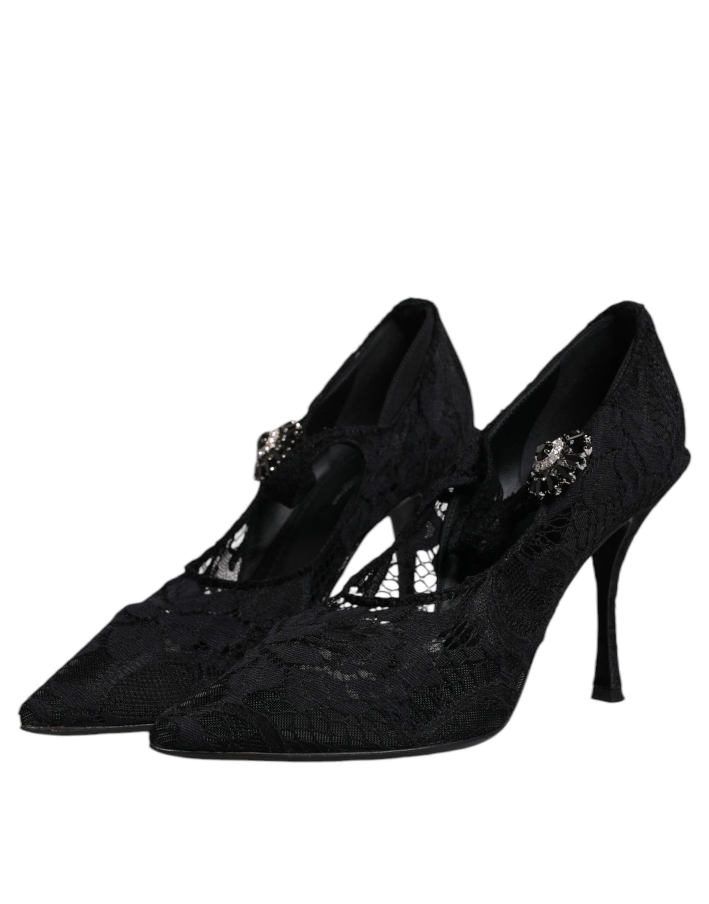 Dolce & Gabbana Schwarz Spitze Kristalle Mary Jane Pumps Schuhe