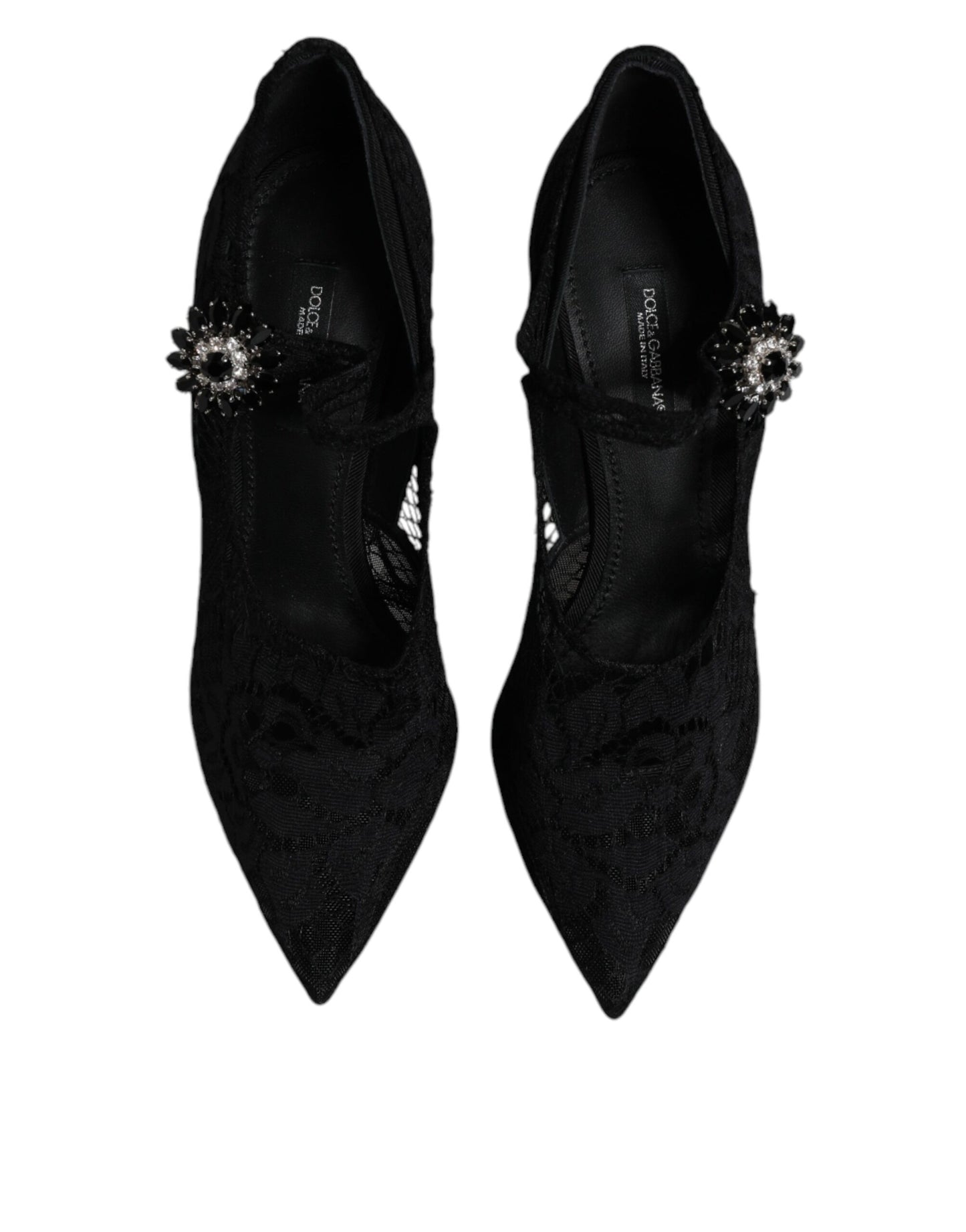 Dolce & Gabbana Schwarz Spitze Kristalle Mary Jane Pumps Schuhe