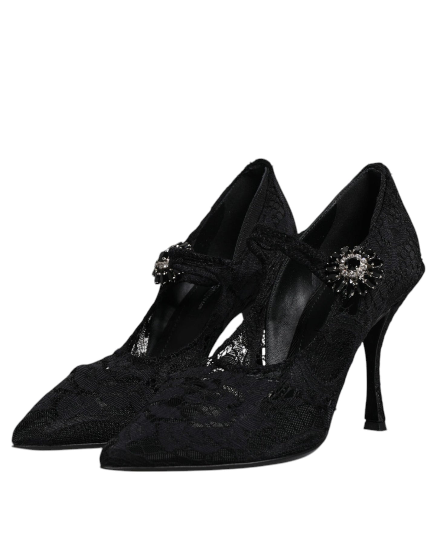 Dolce & Gabbana Schwarz Spitze Kristalle Mary Jane Pumps Schuhe