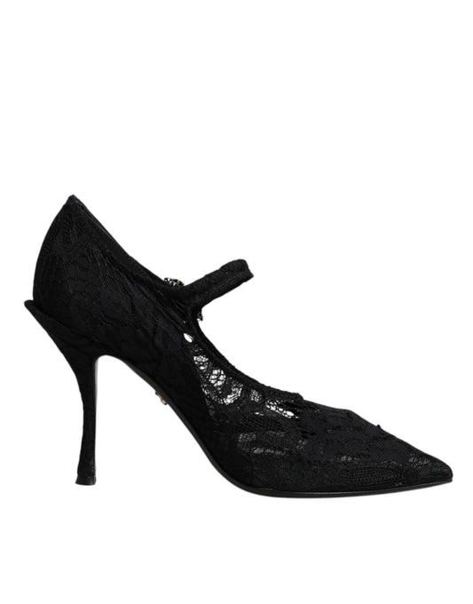 Dolce & Gabbana Schwarz Spitze Kristalle Mary Jane Pumps Schuhe