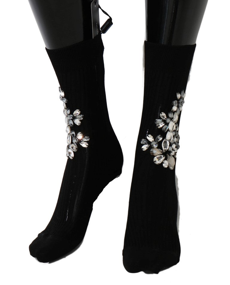Dolce & Gabbana Schwarz gestrickt Floral Clear Crystal Socken
