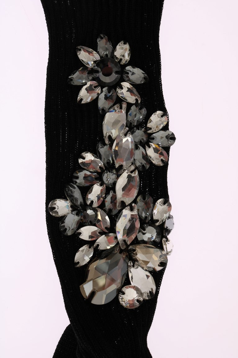 Dolce & Gabbana Schwarz gestrickt Floral Clear Crystal Socken