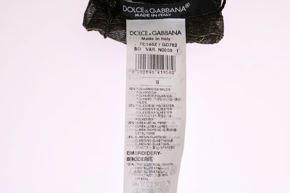 Dolce & Gabbana Schwarze Stretch Floral Socken mit klarem Kristall