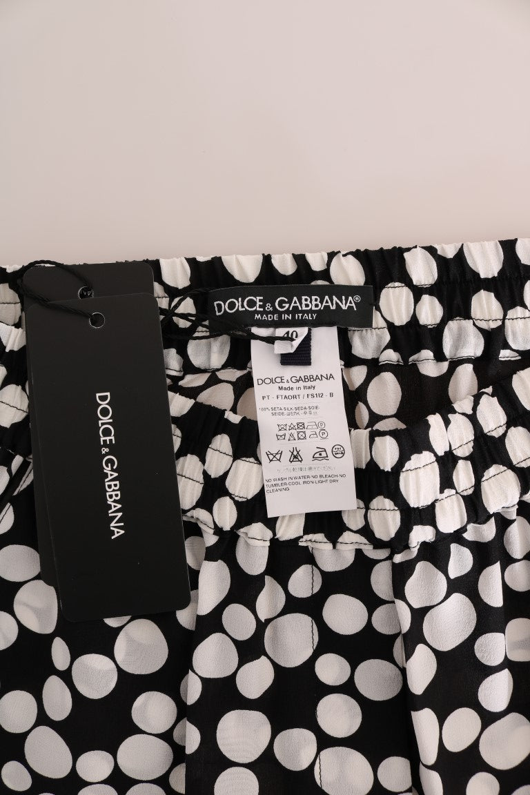 Dolce & Gabbana Schwarz Weiß Polka Dottes Seidenhosen