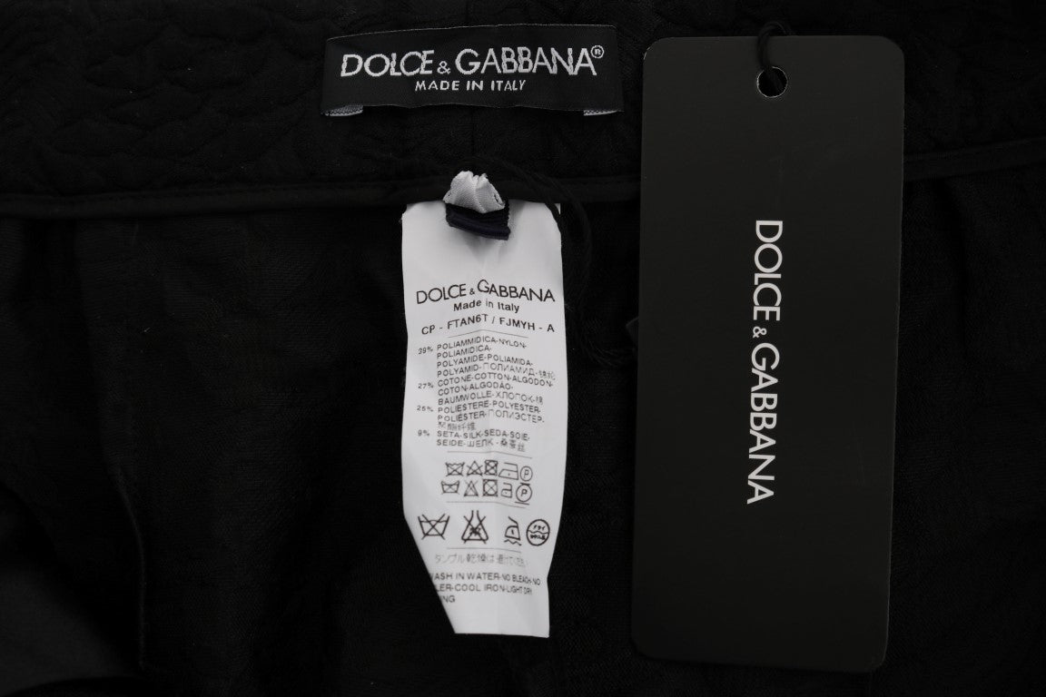 Dolce & Gabbana Schwarze Brokat Capri Shorts mit hoher Taille