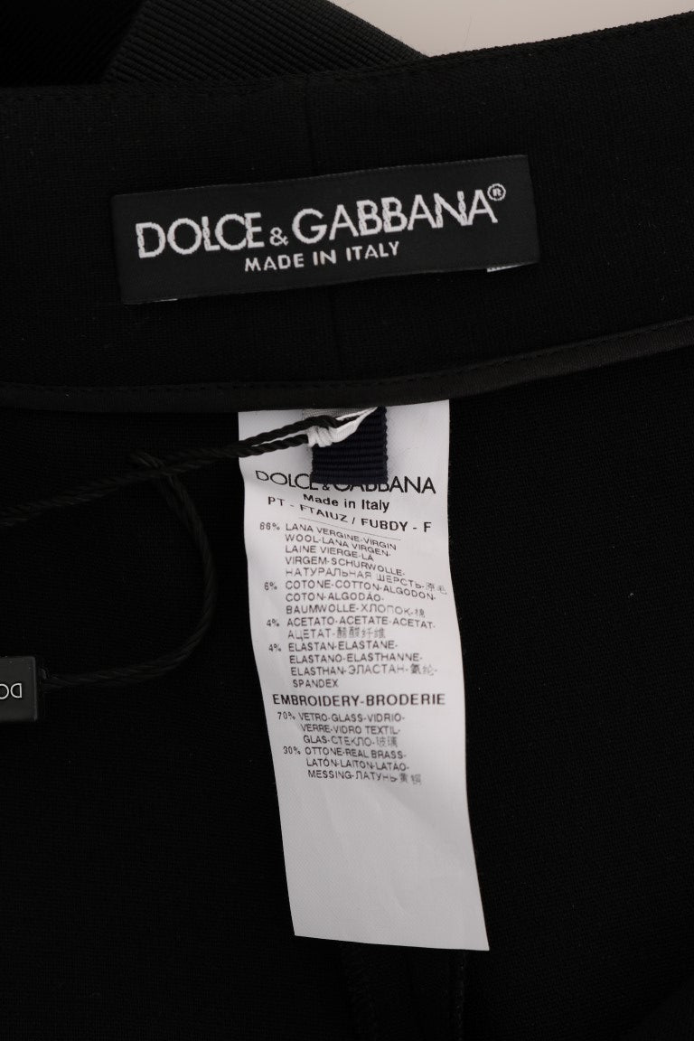 Dolce & Gabbana Schwarze Stretch-Kristallhose aus Wolle