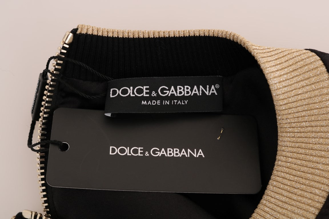 Dolce & Gabbana Schwarzer Märchen-Brokat-Reißverschluss-Pullover