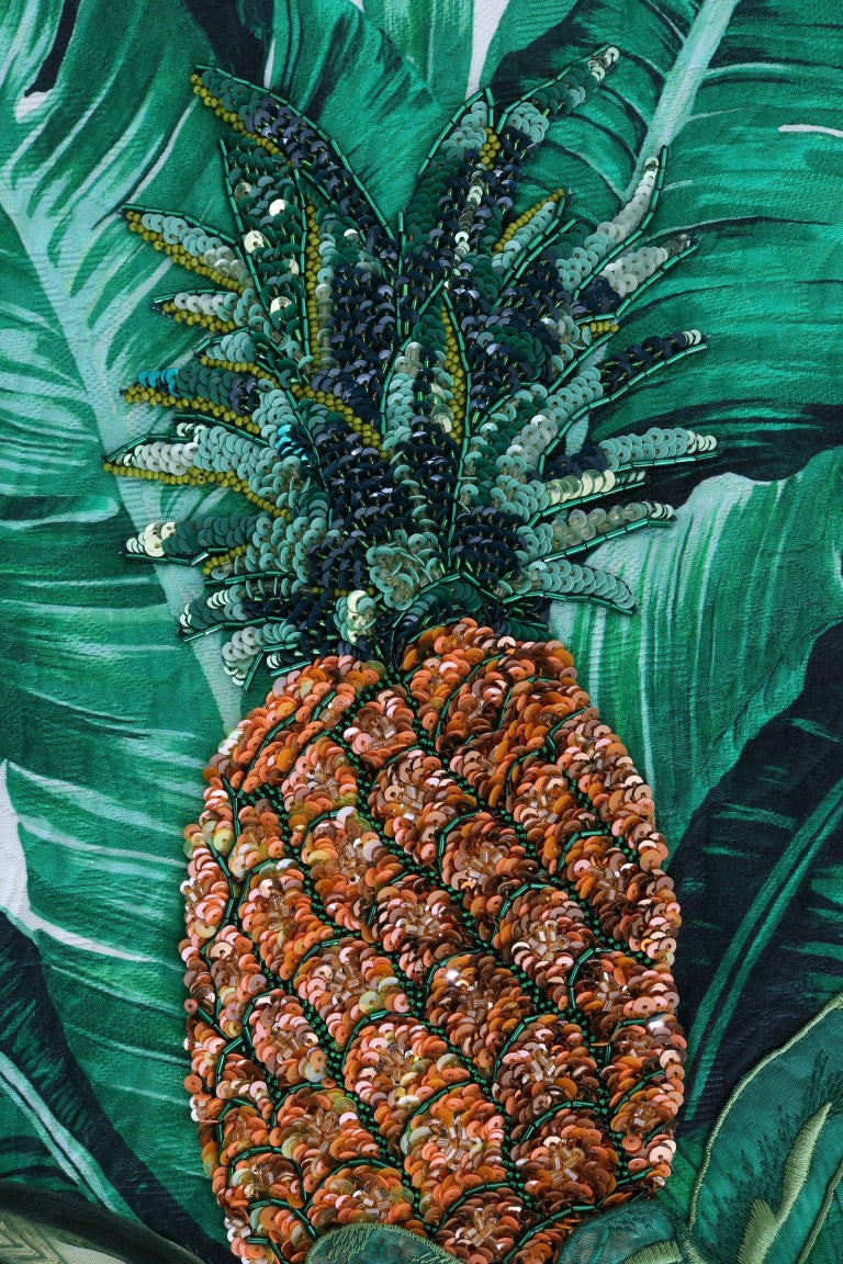 Dolce & Gabbana Ananas-Bananen-Pailletten-Pullover mit Rundhalsausschnitt