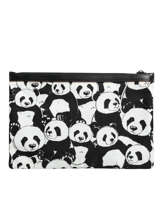 Dolce & Gabbana Schwarz-weißes Panda-Muster Clutch Pouch Tasche