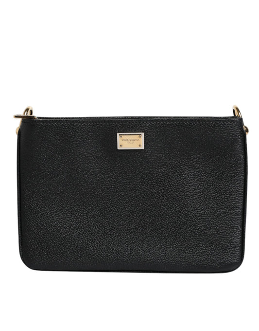 Dolce & Gabbana Schwarzes Narbenleder Logo-Plakette Clutch Bag