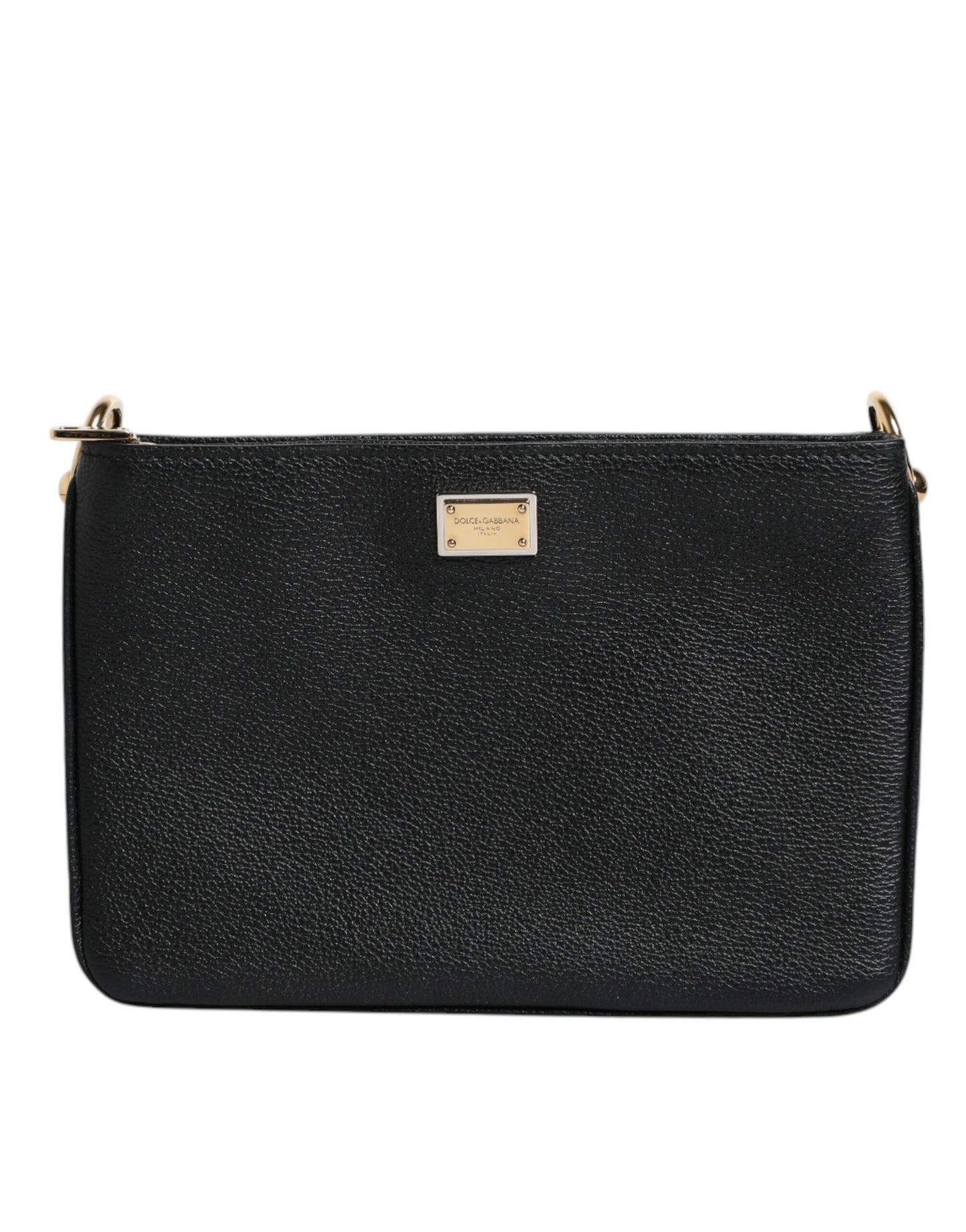 Dolce & Gabbana Schwarzes Narbenleder Logo-Plakette Clutch Bag
