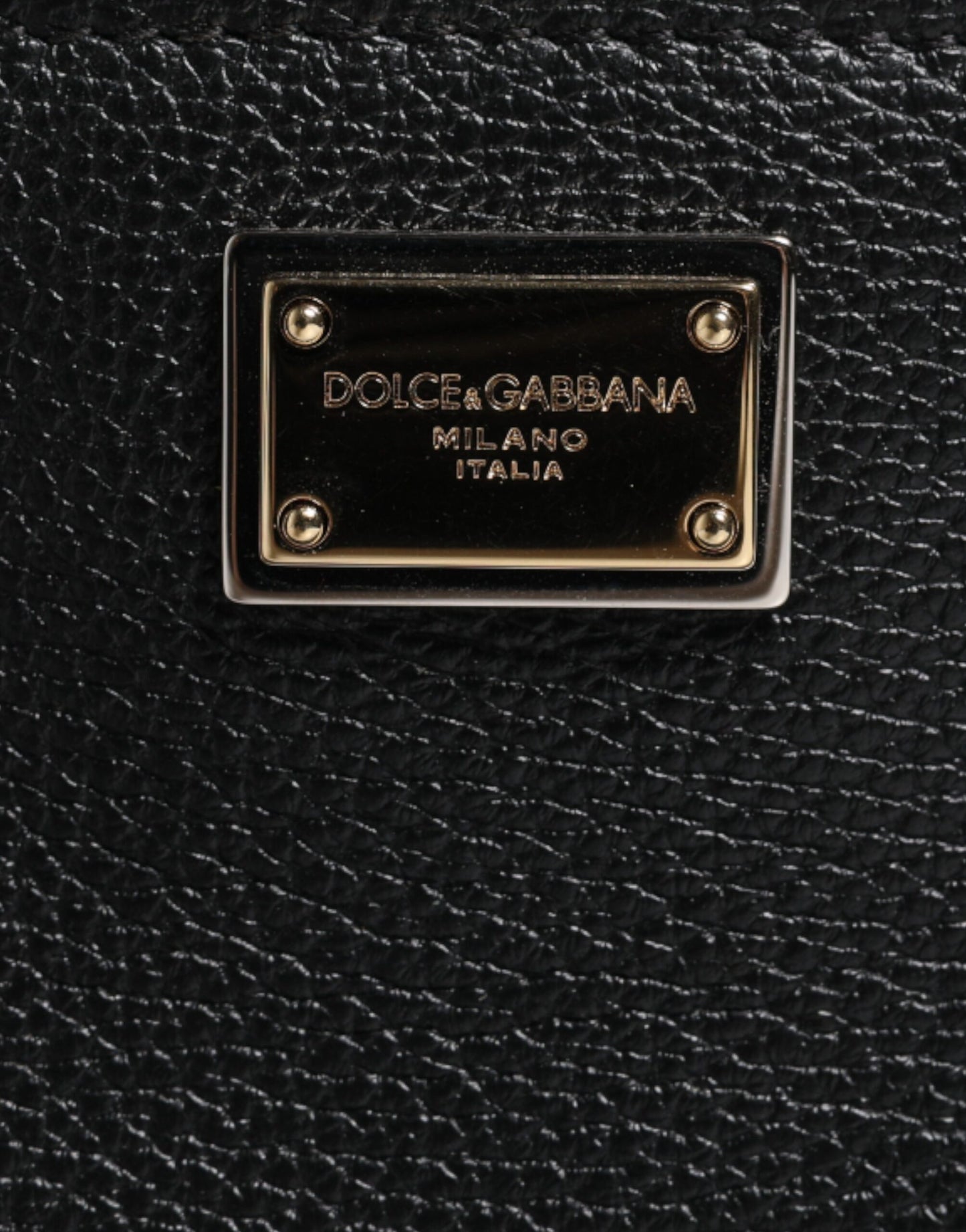 Dolce & Gabbana Schwarzes Narbenleder Logo-Plakette Clutch Bag