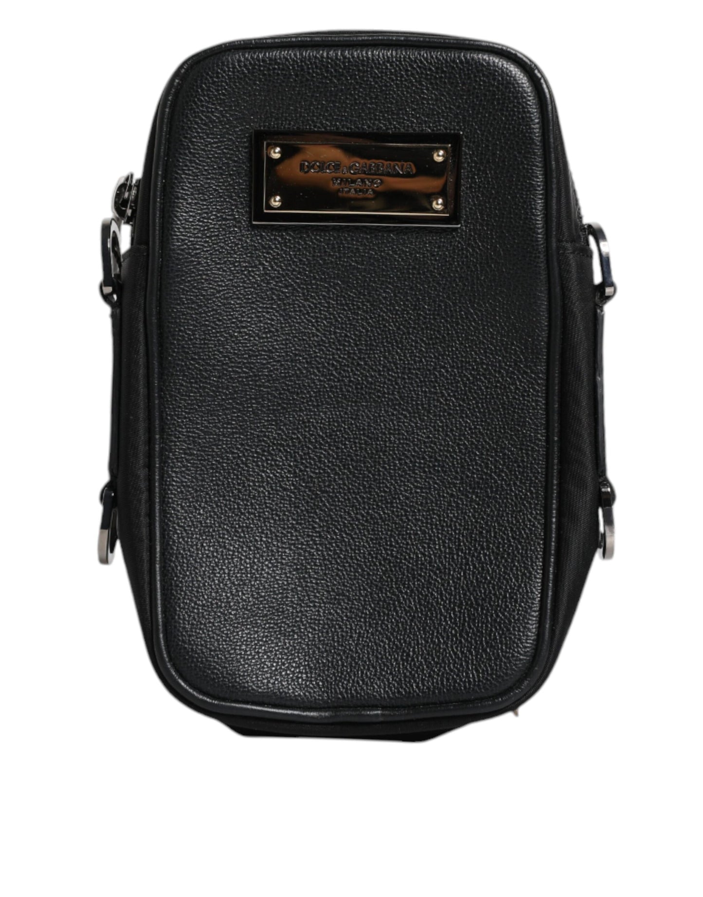 Dolce & Gabbana Schwarzes Narbenleder Logo-Plakette Clutch Bag