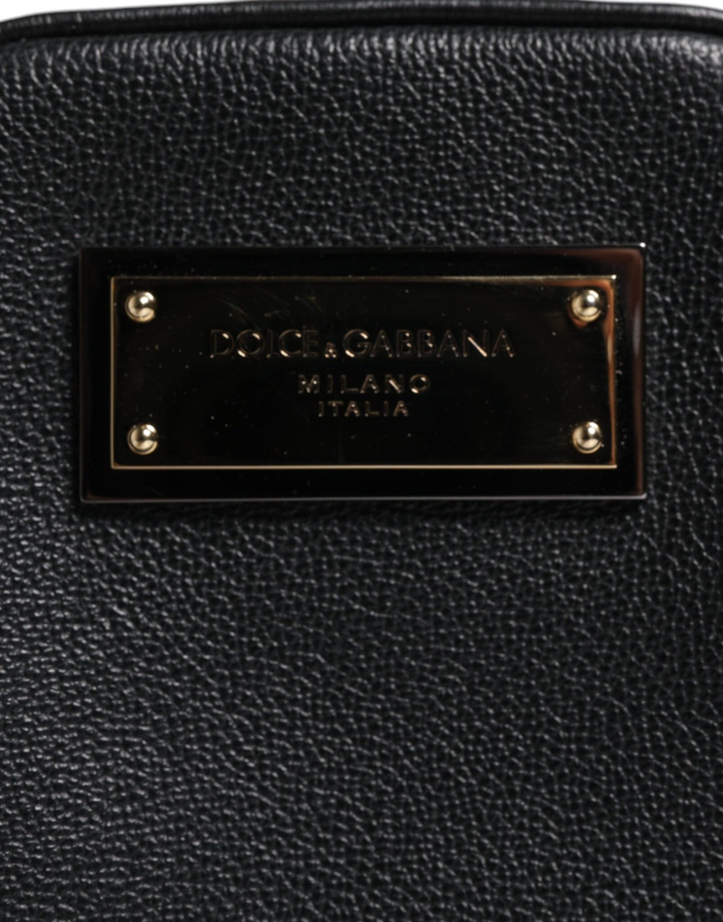 Dolce & Gabbana Schwarzes Narbenleder Logo-Plakette Clutch Bag