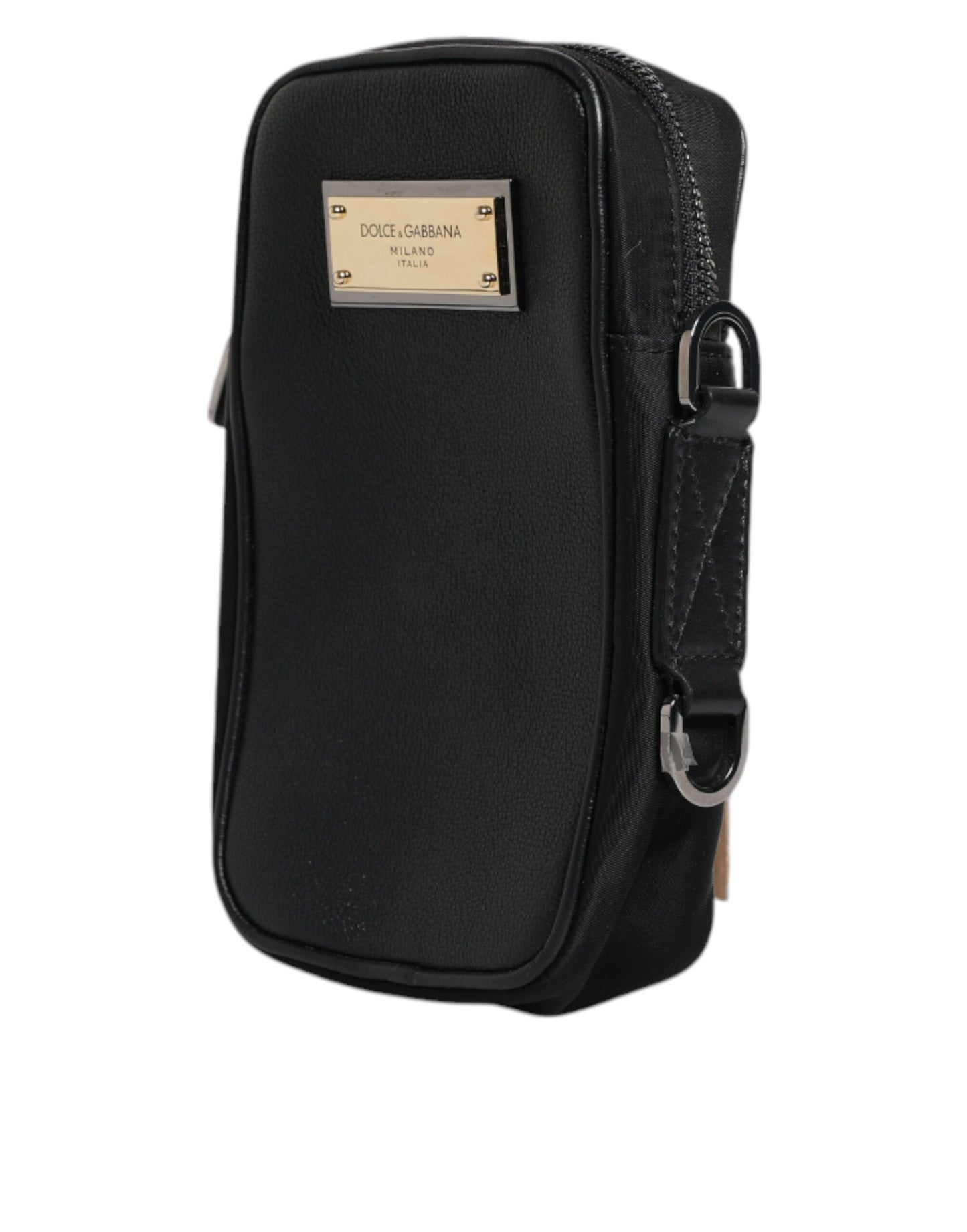 Dolce & Gabbana Schwarzes Narbenleder Logo-Plakette Clutch Bag