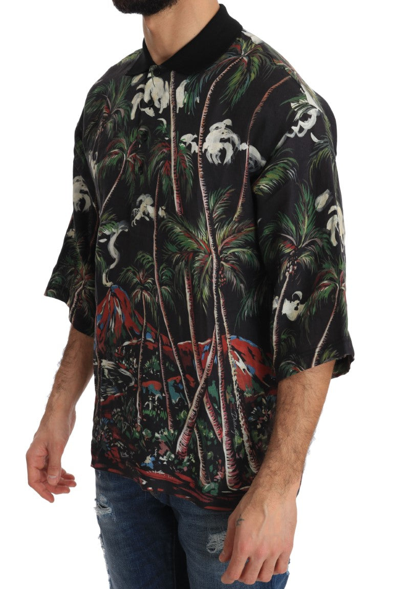 Dolce & Gabbana Schwarzes Vulkan Sizilien Kurzarm T-Shirt