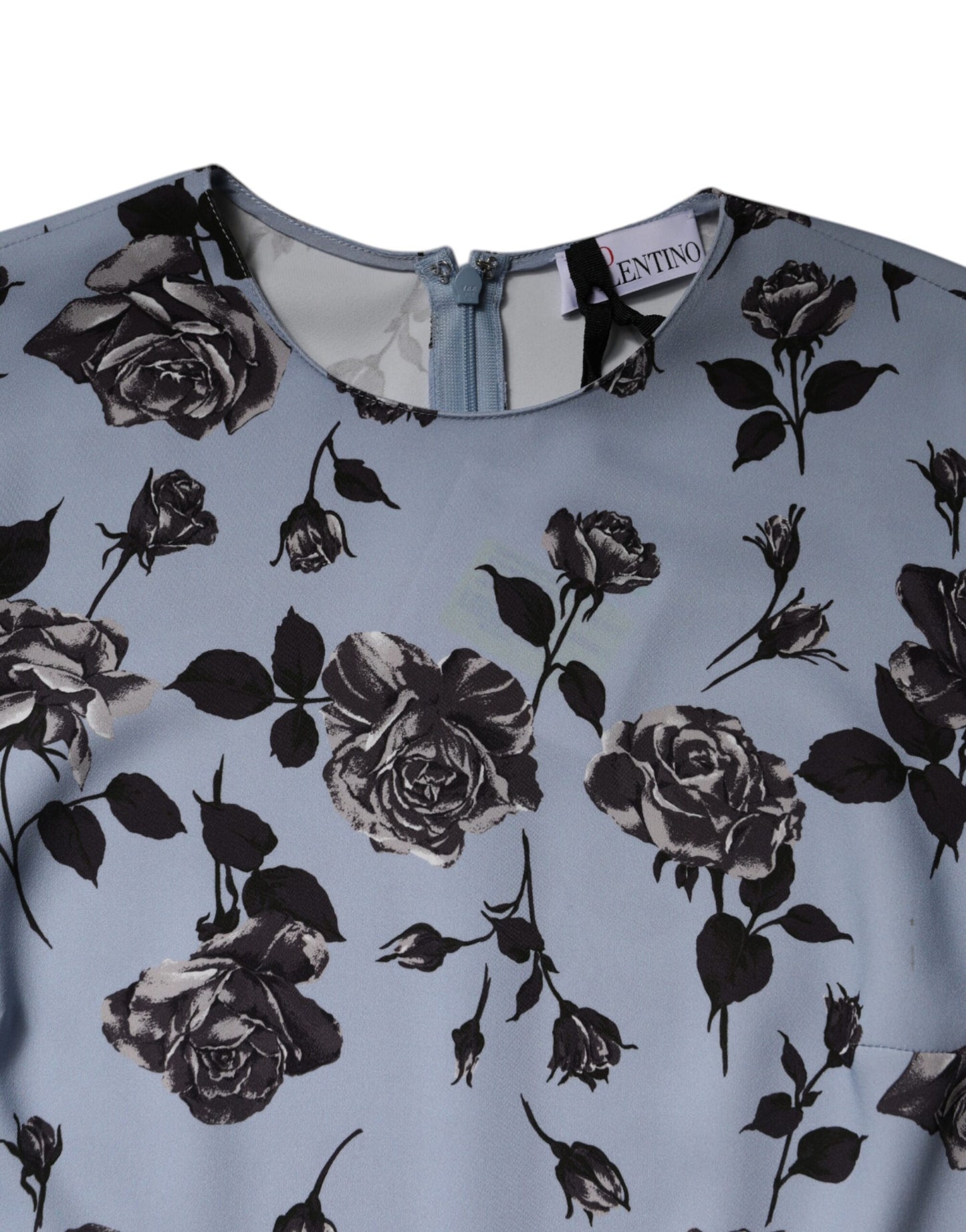 Valentino Hellblaues geblümtes Minikleid mit langen Ärmeln und A-Linie