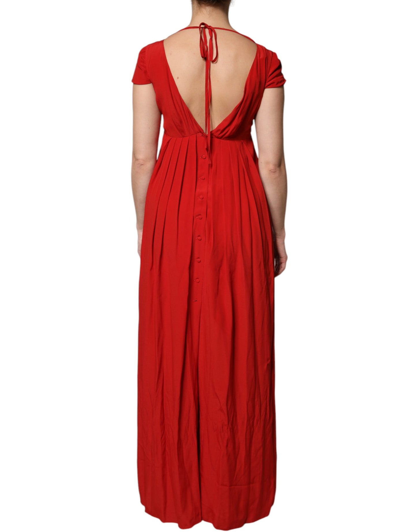 Dondup Rotes Acetatkleid mit kurzen Ärmeln und tiefem Ausschnitt Maxikleid