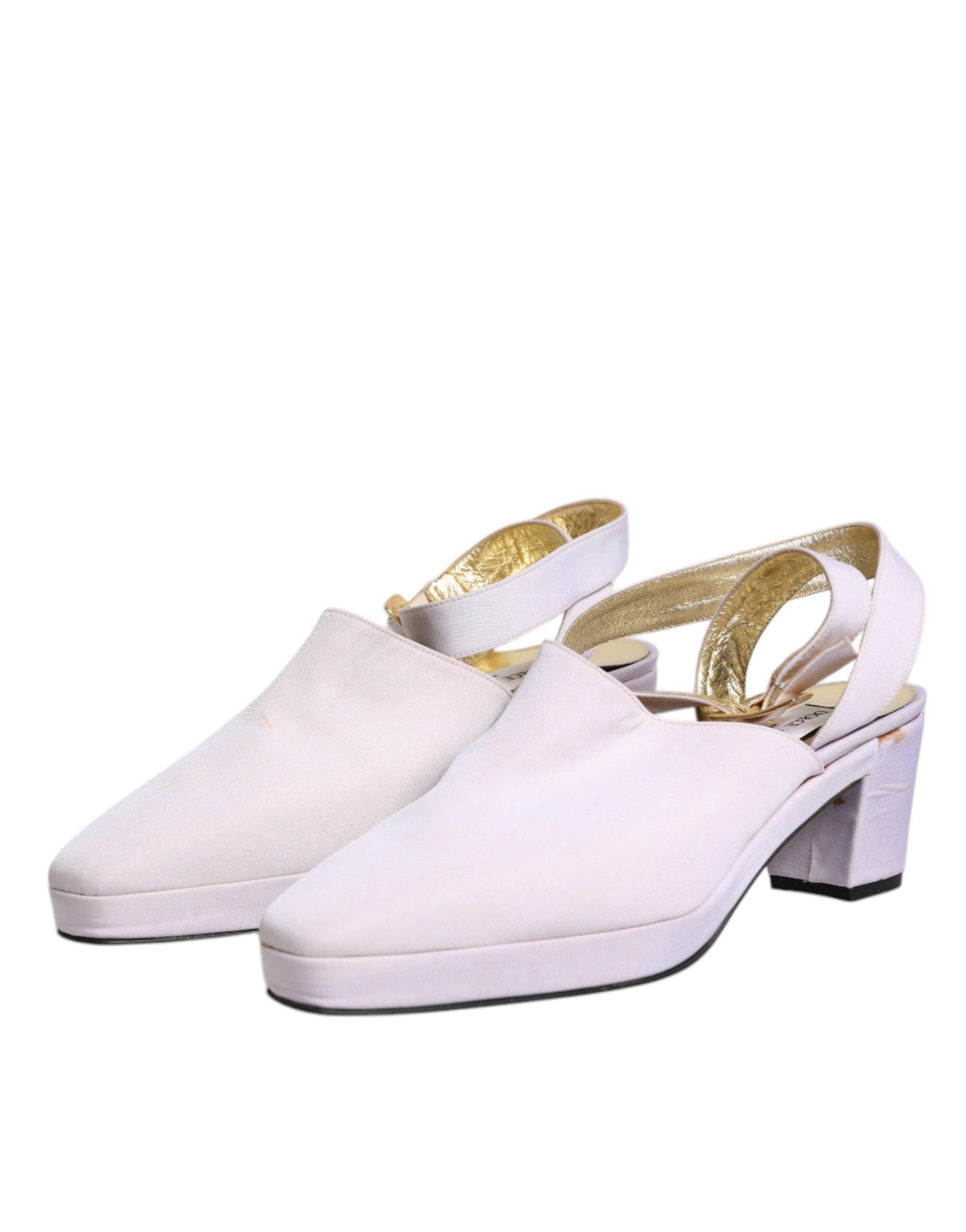 Dolce & Gabbana Off White Block Heel Slingback Sandalen Schuhe