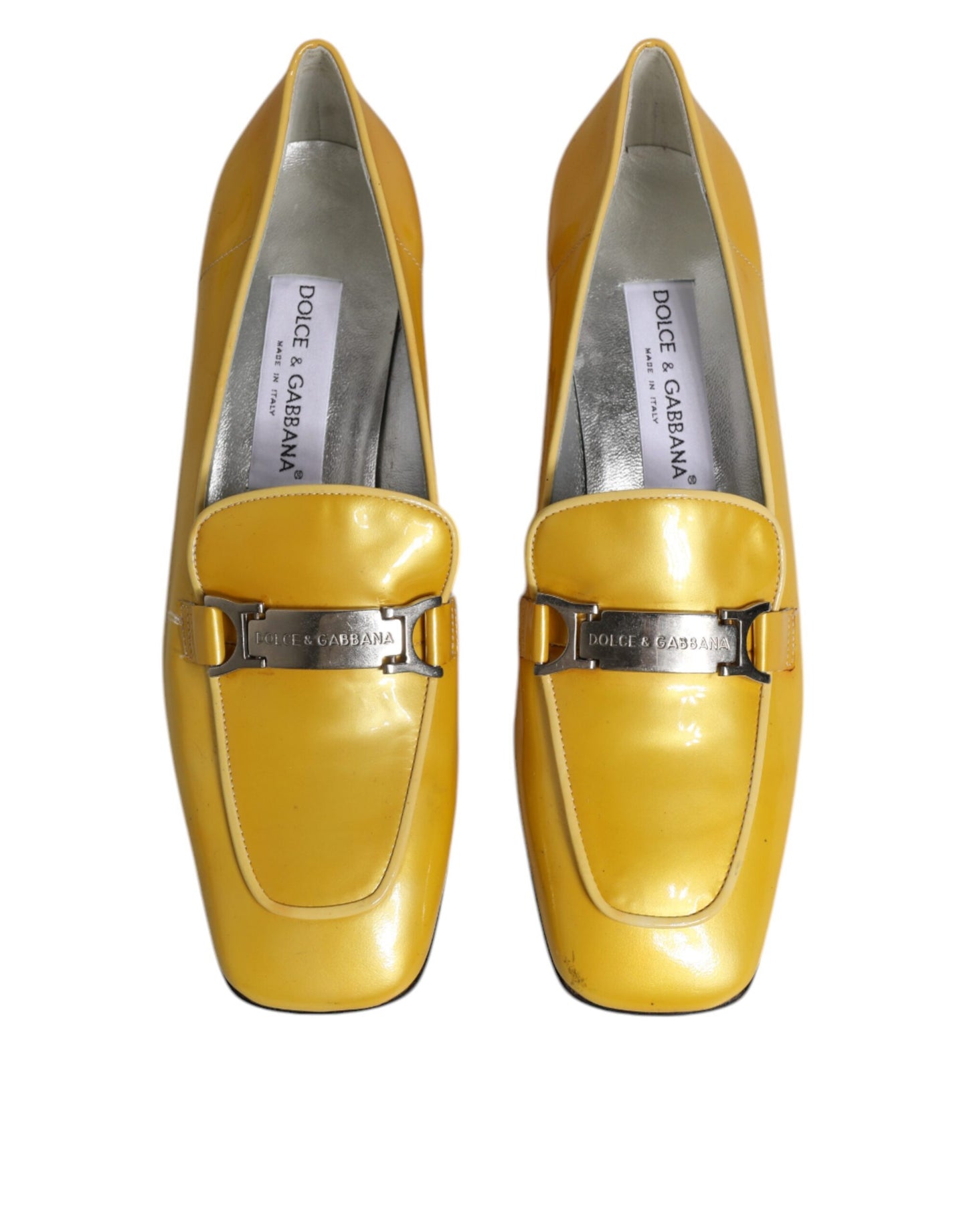 Dolce & Gabbana Gelbe Leder Logo Plaque Slip On Mokassin Schuhe