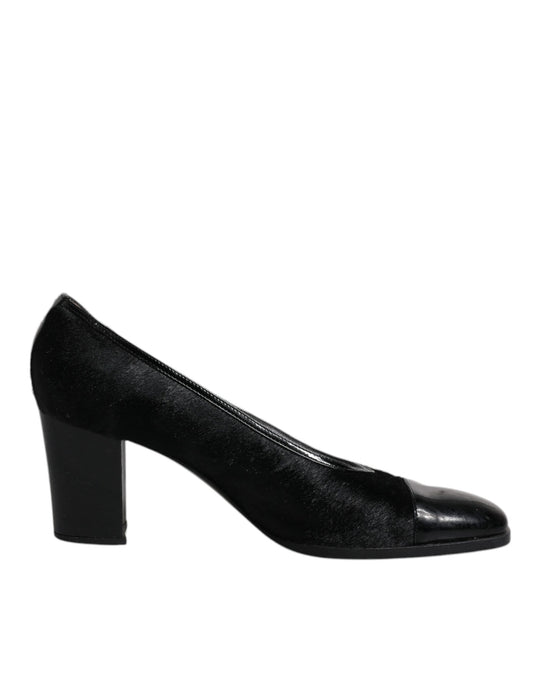 Dolce & Gabbana Schwarz Leder Blockabsatz Pumps Schuhe