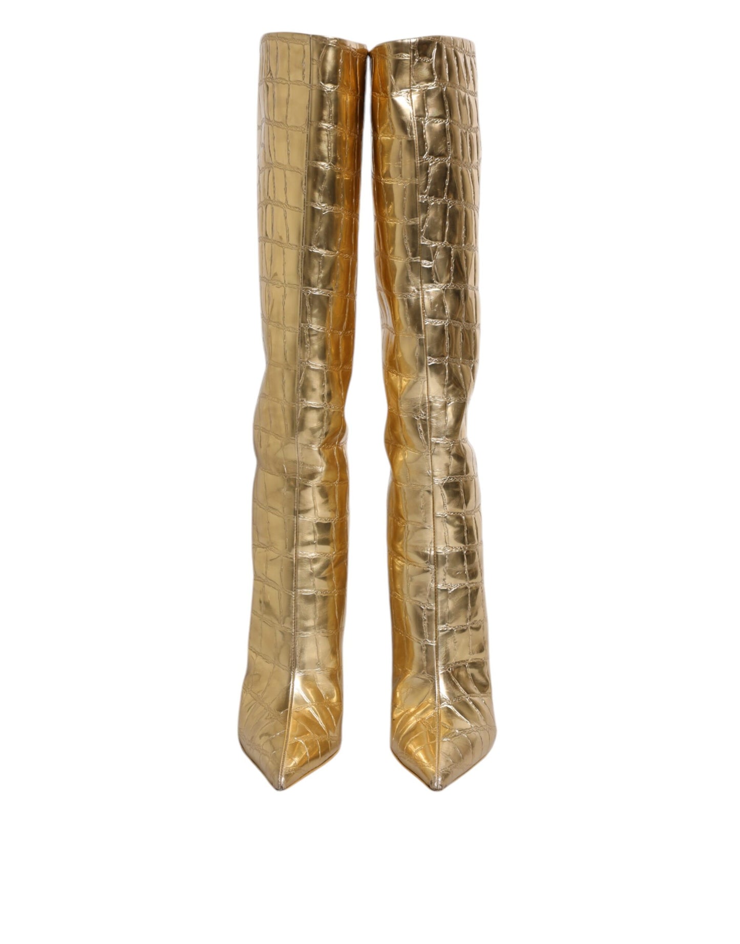 Dolce & Gabbana Gold Leder Stiletto Heels Hohe Stiefel Schuhe