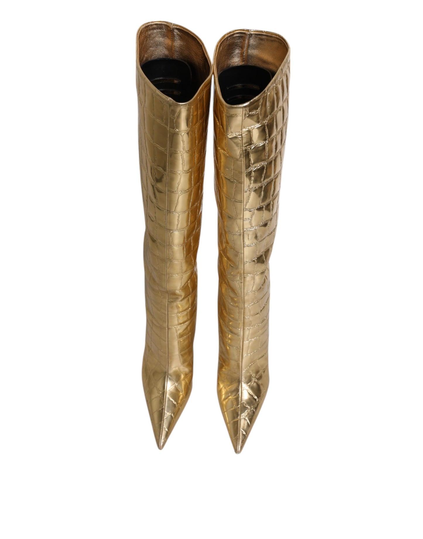 Dolce & Gabbana Gold Leder Stiletto Heels Hohe Stiefel Schuhe