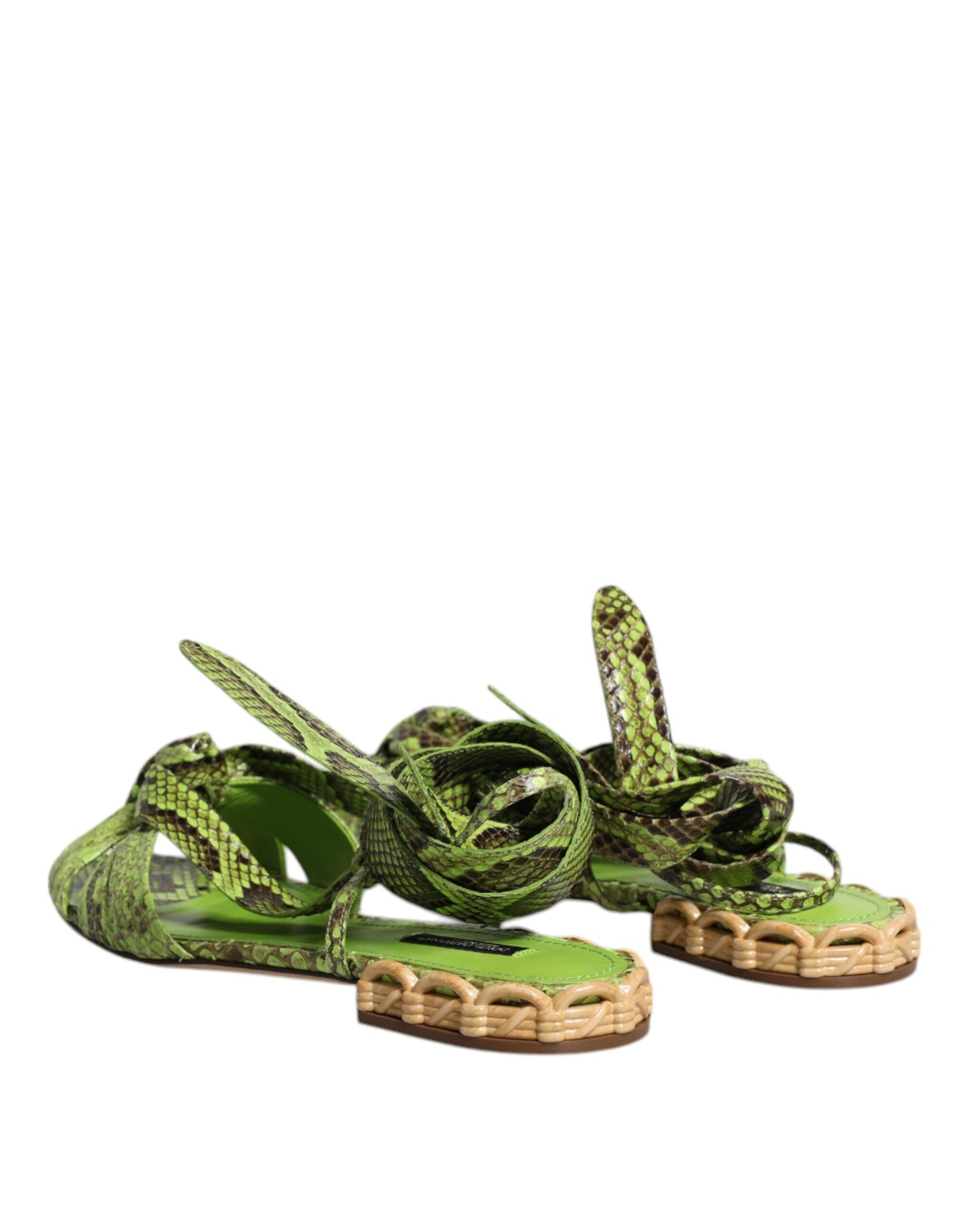 Dolce & Gabbana Grüne Animal Print Ankle Wrap Sandalen Schuhe