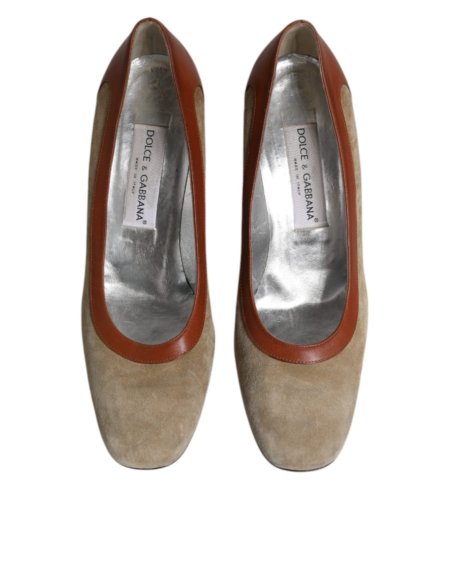 Dolce & Gabbana Beige Braun Leder Blockabsatz Pumps Schuhe