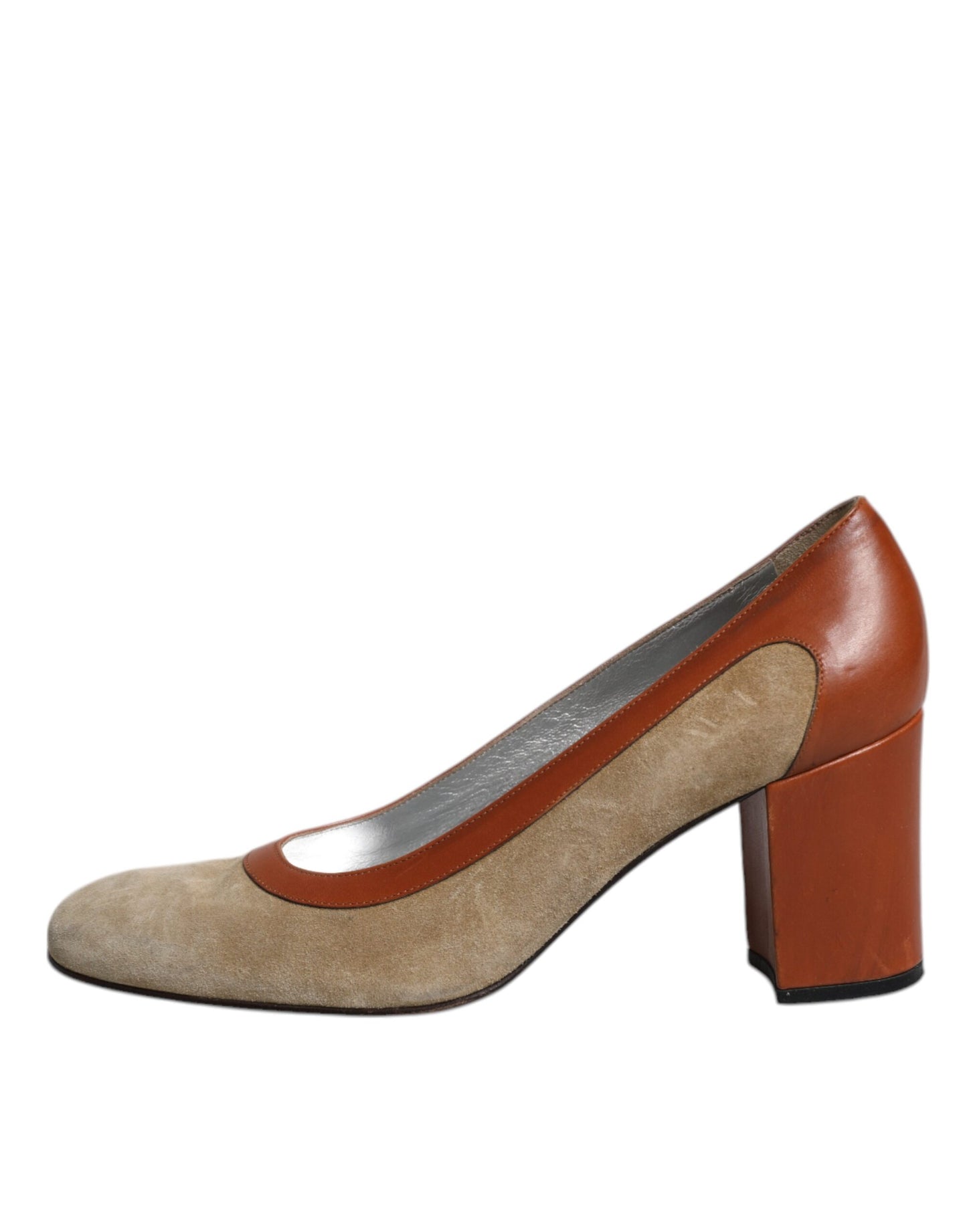 Dolce & Gabbana Beige Braun Leder Blockabsatz Pumps Schuhe