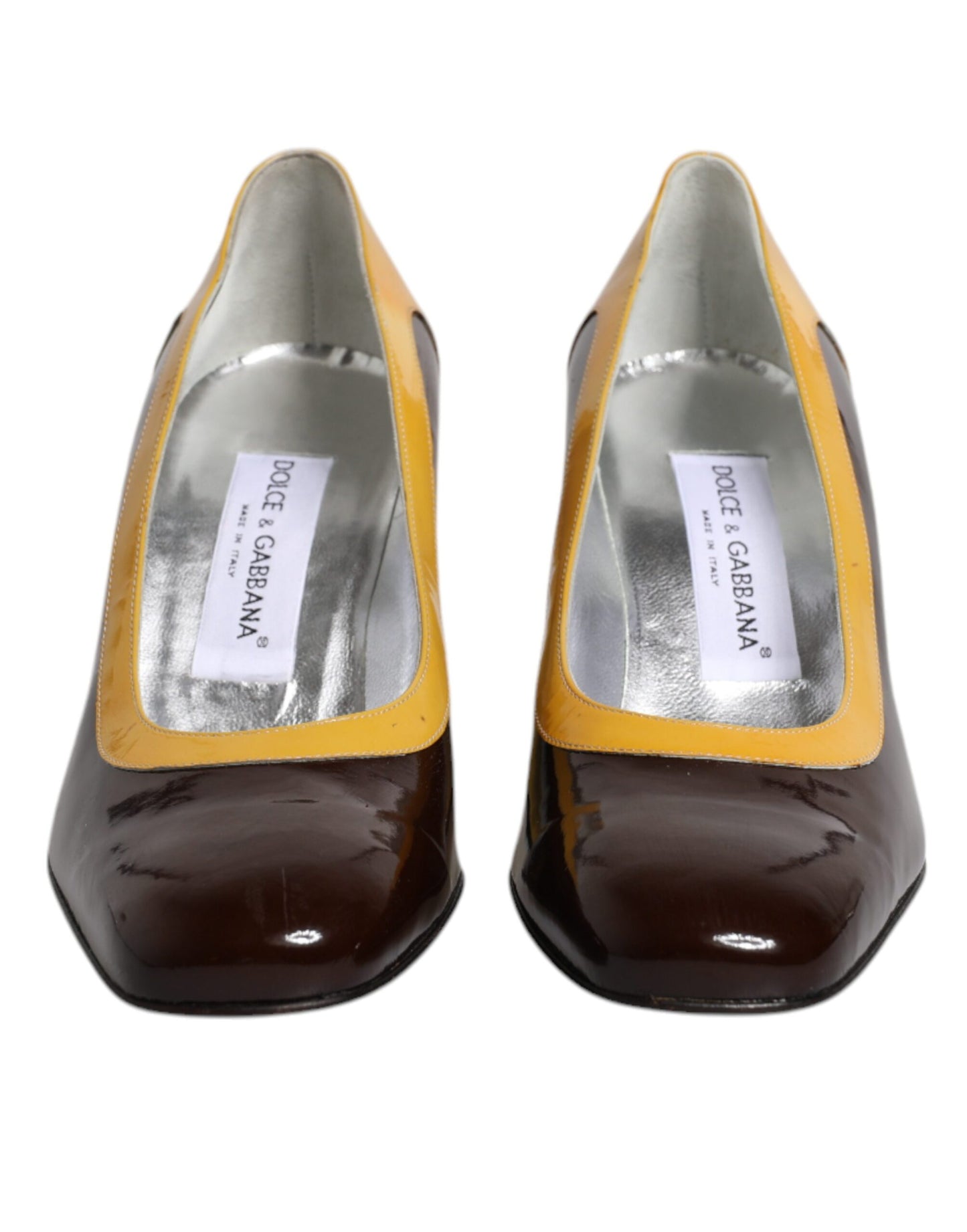Dolce & Gabbana Gelb Braun Leder Blockabsatz Pumps Schuhe