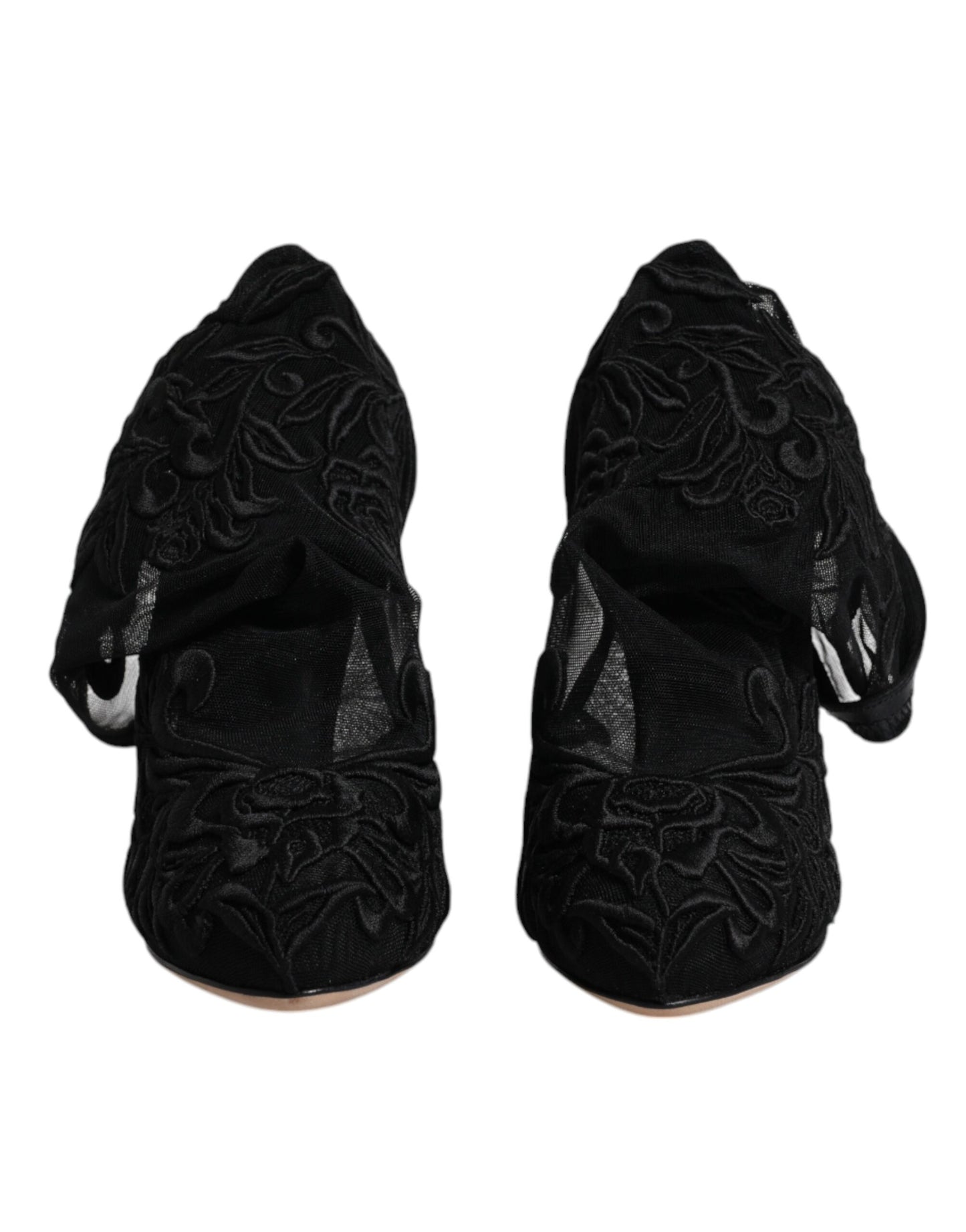 Dolce & Gabbana Schwarze Tüll Stretch Heels Mittlere Wadenstiefel Schuhe