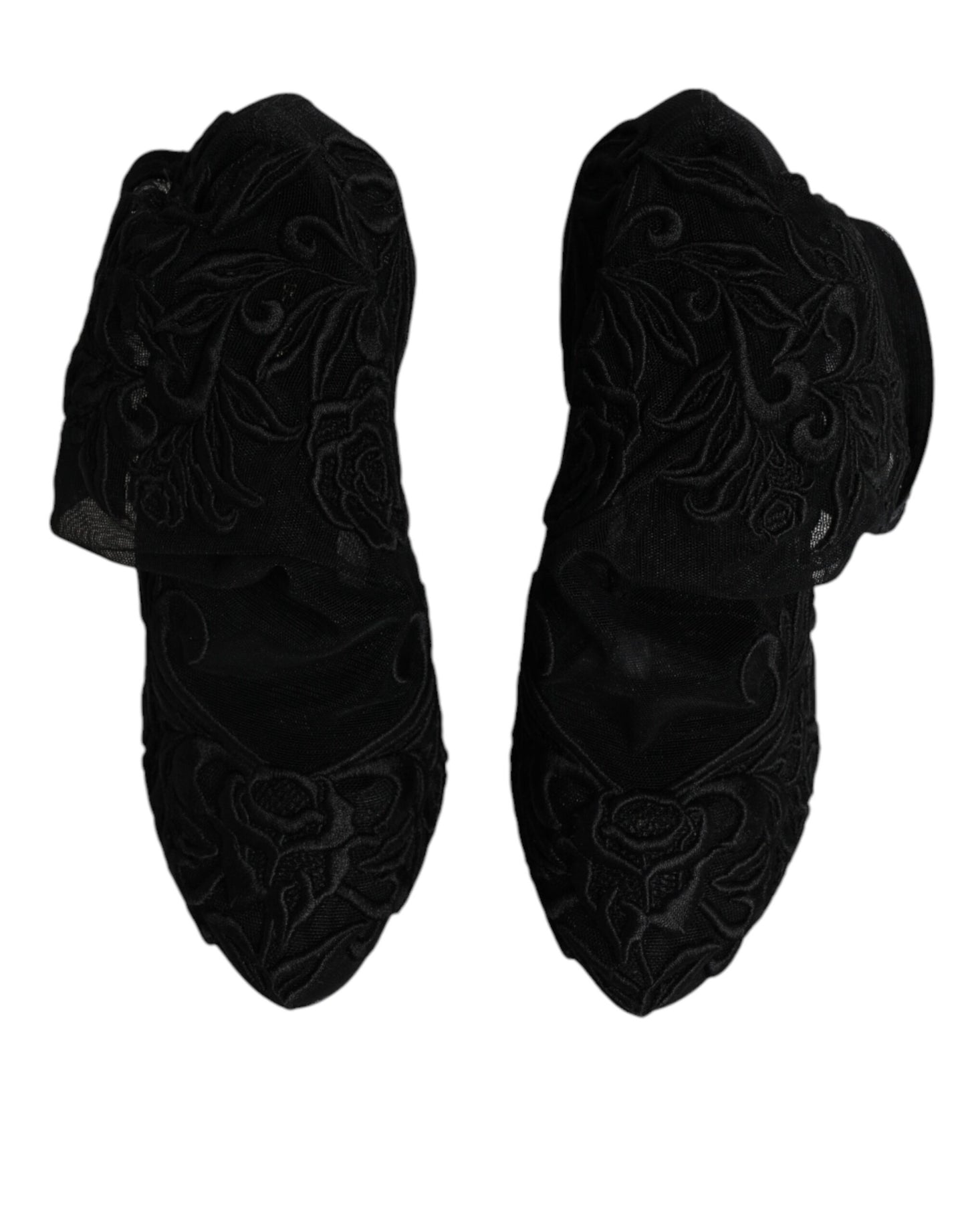 Dolce & Gabbana Schwarze Tüll Stretch Heels Mittlere Wadenstiefel Schuhe