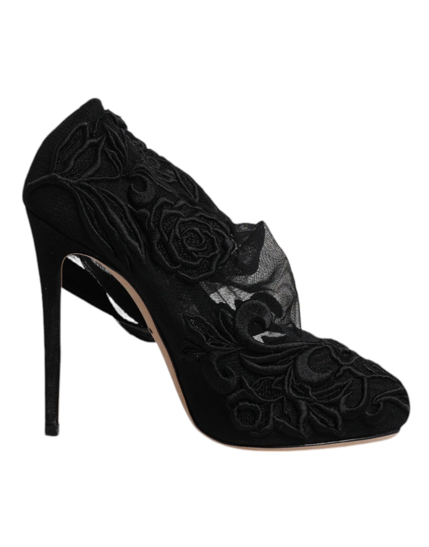 Dolce & Gabbana Schwarze Tüll Stretch Heels Mittlere Wadenstiefel Schuhe