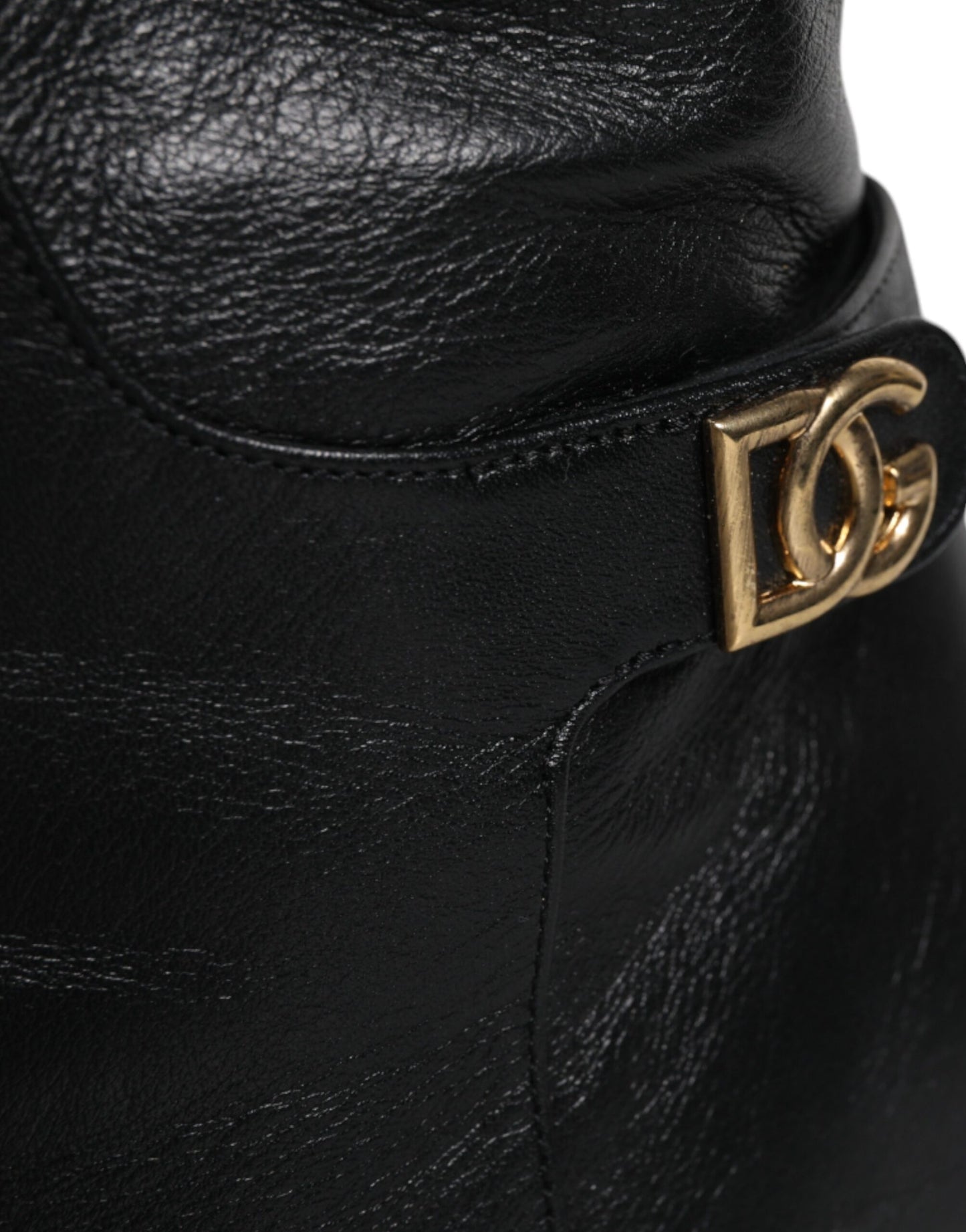 Dolce & Gabbana Schwarze Leder Absätze Kniehohe Stiefel Schuhe