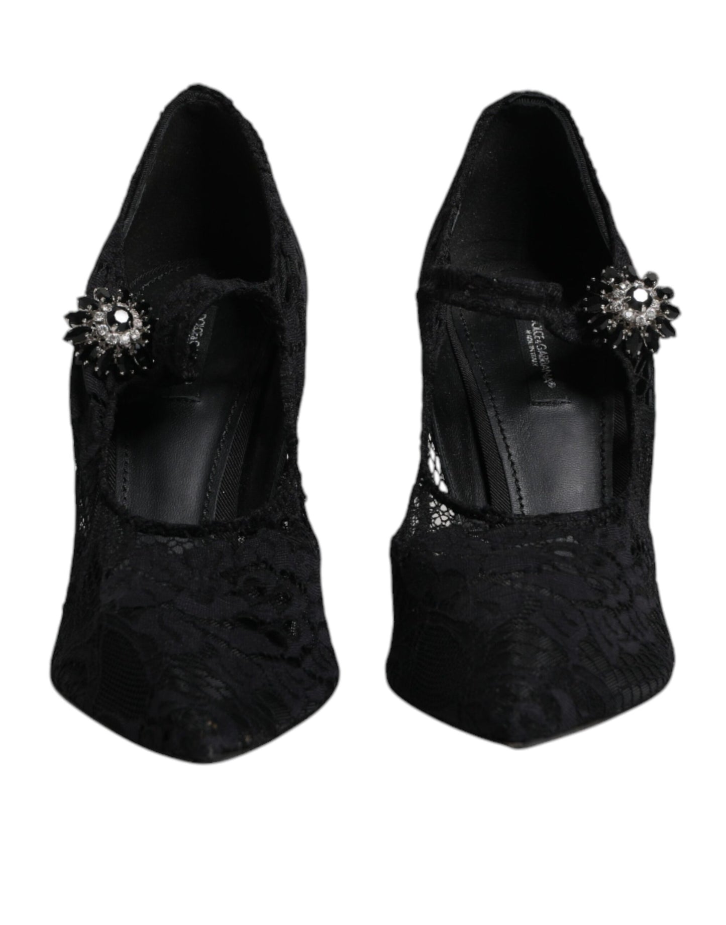 Dolce & Gabbana Schwarz Spitze Kristalle Mary Jane Pumps Schuhe