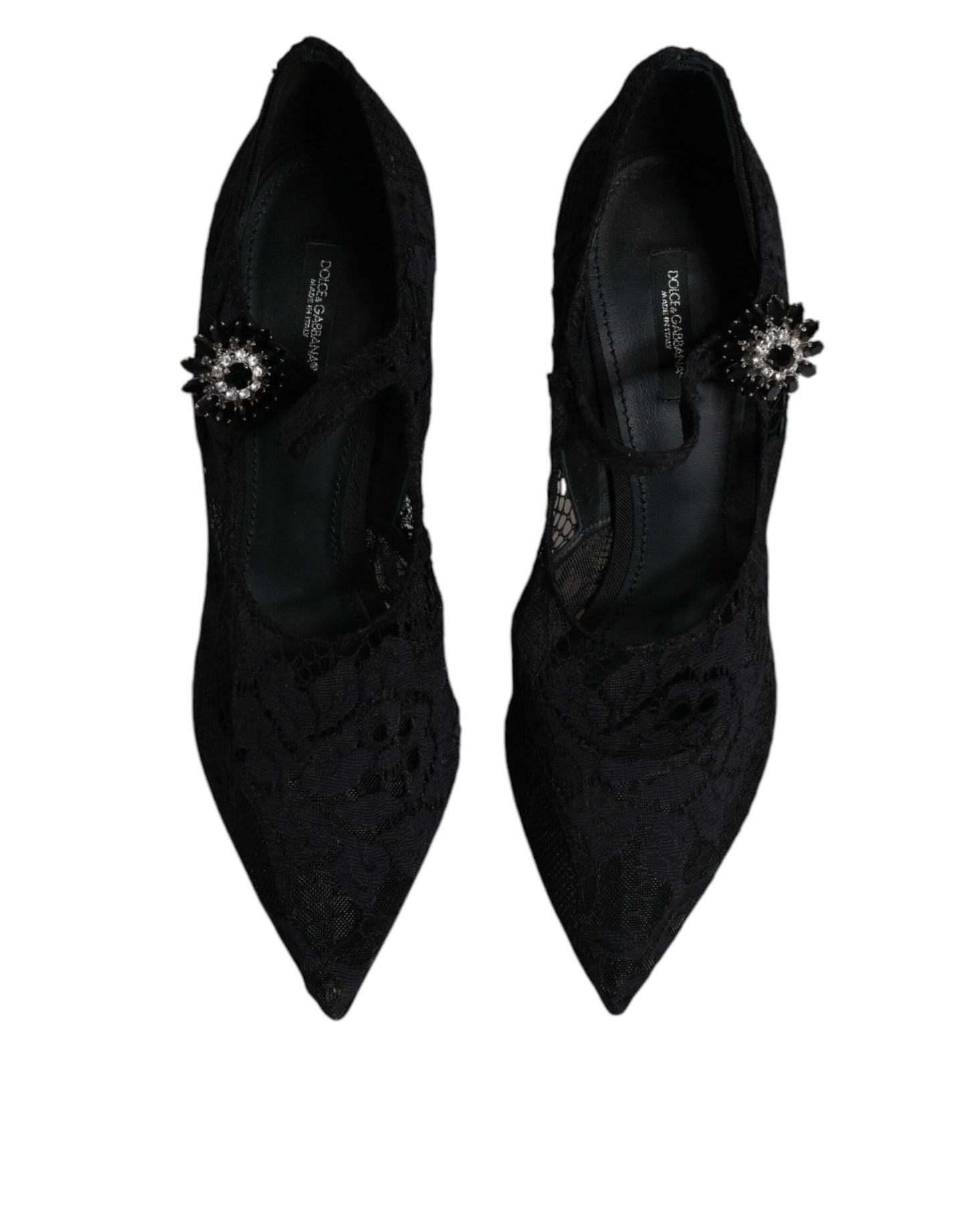 Dolce & Gabbana Schwarz Spitze Kristalle Mary Jane Pumps Schuhe