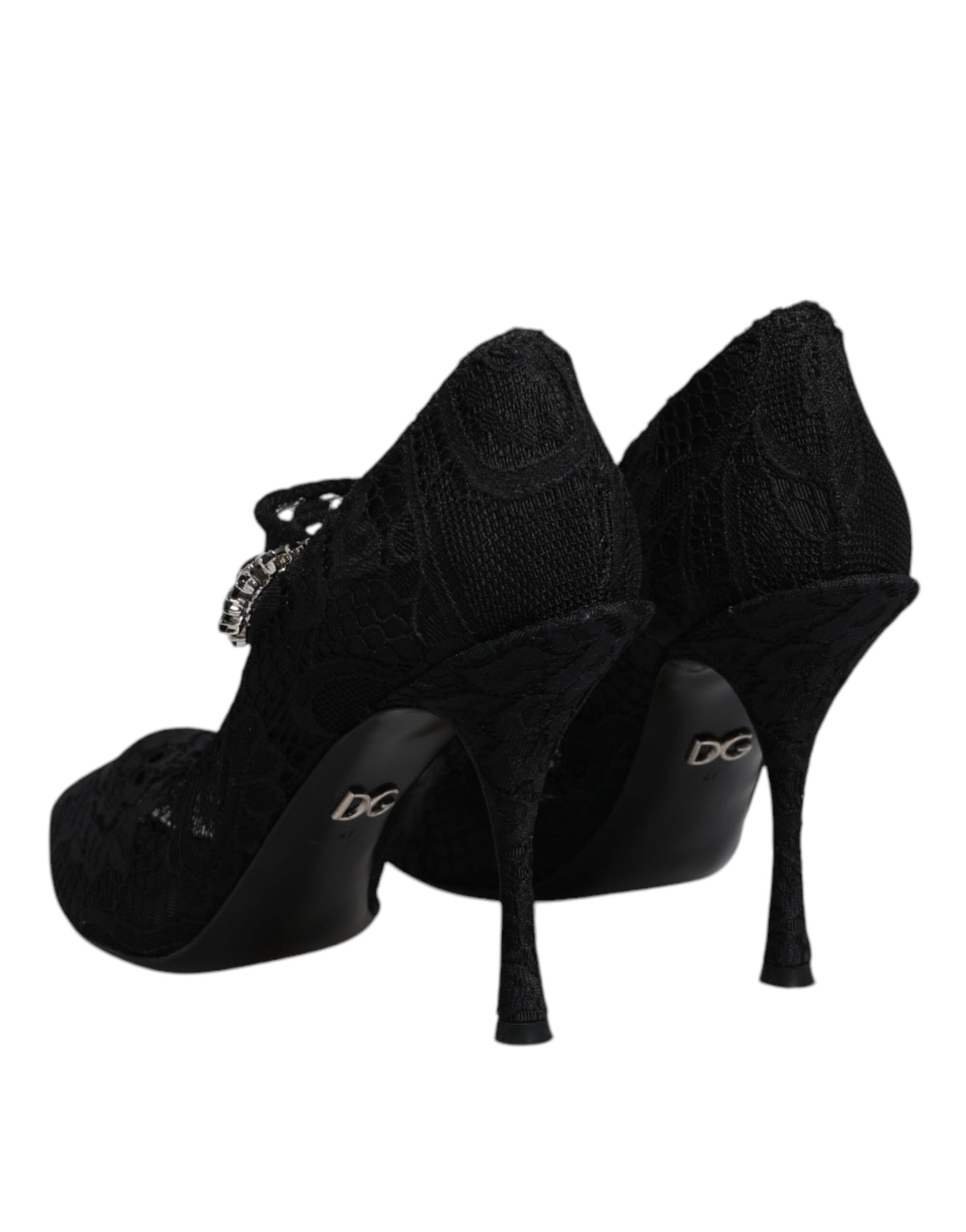 Dolce & Gabbana Schwarz Spitze Kristalle Mary Jane Pumps Schuhe