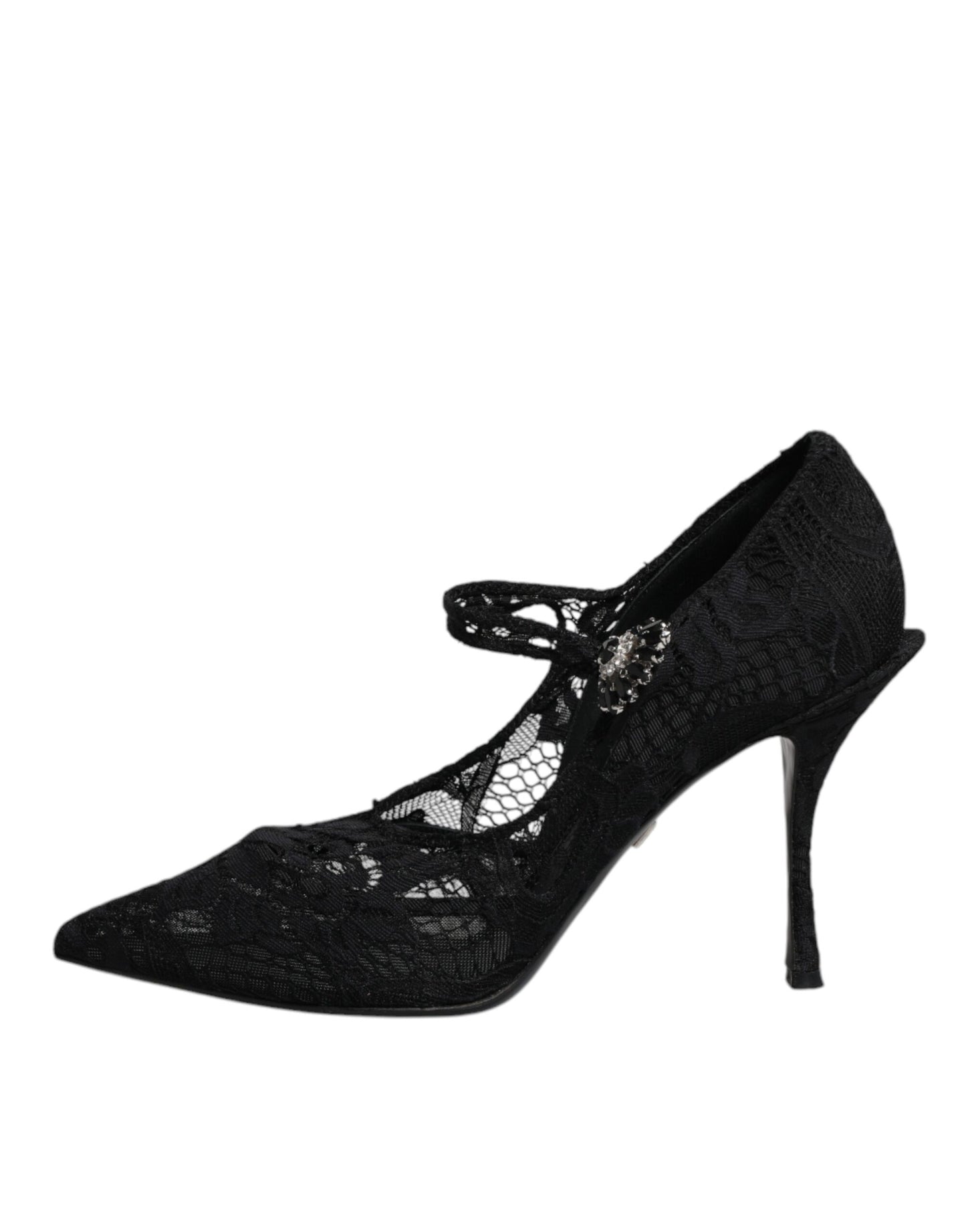 Dolce & Gabbana Schwarz Spitze Kristalle Mary Jane Pumps Schuhe