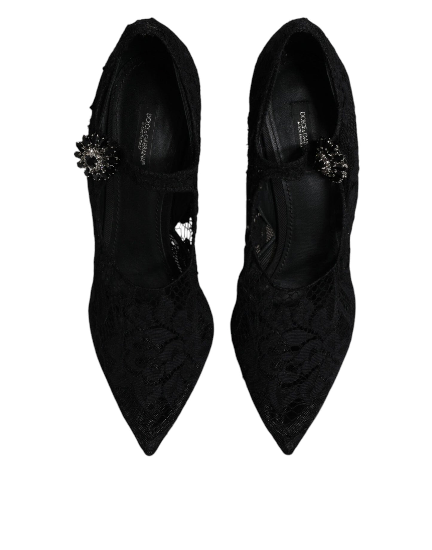 Dolce & Gabbana Schwarz Spitze Kristalle Mary Jane Pumps Schuhe