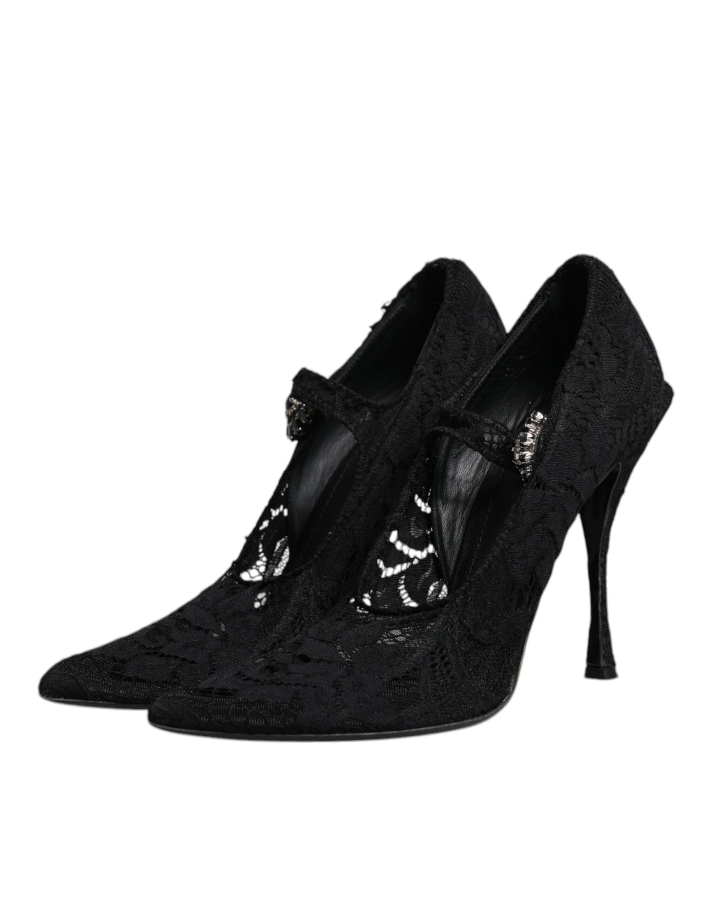 Dolce & Gabbana Schwarz Spitze Kristalle Mary Jane Pumps Schuhe