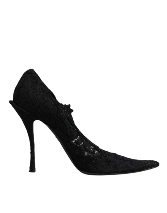 Dolce & Gabbana Schwarz Spitze Kristalle Mary Jane Pumps Schuhe