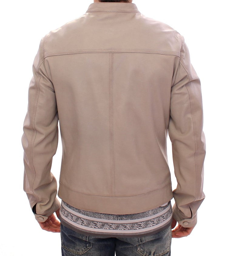 Dolce & Gabbana Beige Lederjacke Bikermantel