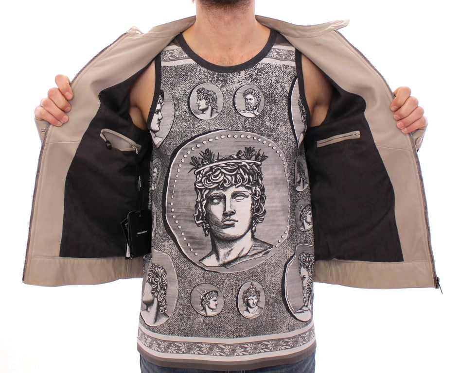 Dolce & Gabbana Beige Lederjacke Bikermantel