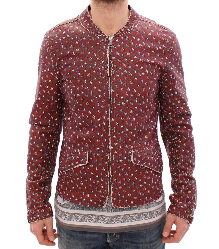 Dolce & Gabbana Bordeaux Leder Boxer Print Jacke Mantel