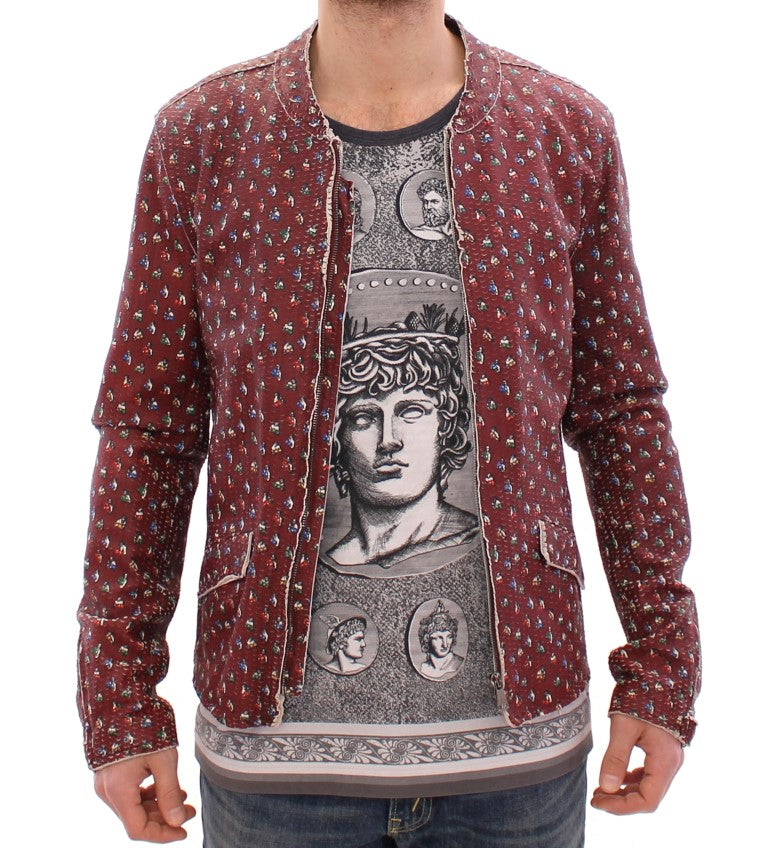 Dolce & Gabbana Bordeaux Leder Boxer Print Jacke Mantel