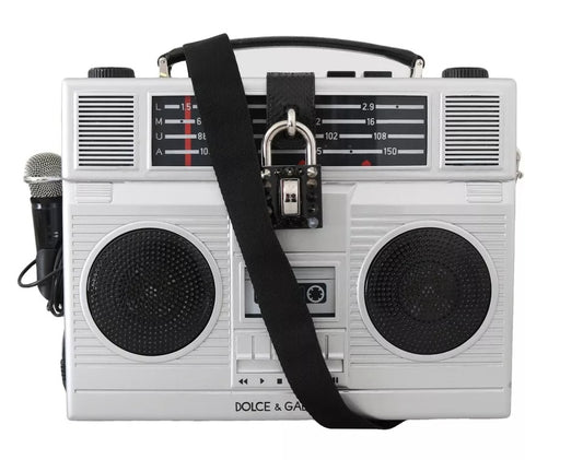 Dolce & Gabbana Silberne Retro Radio Boombox Limited Edition Handgefertigte Holztasche