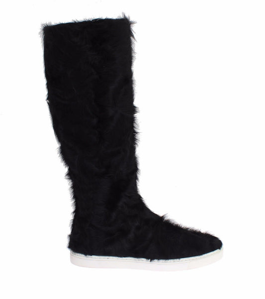 Dolce & Gabbana Schwarze Xiangao Lammfell-Lederstiefel