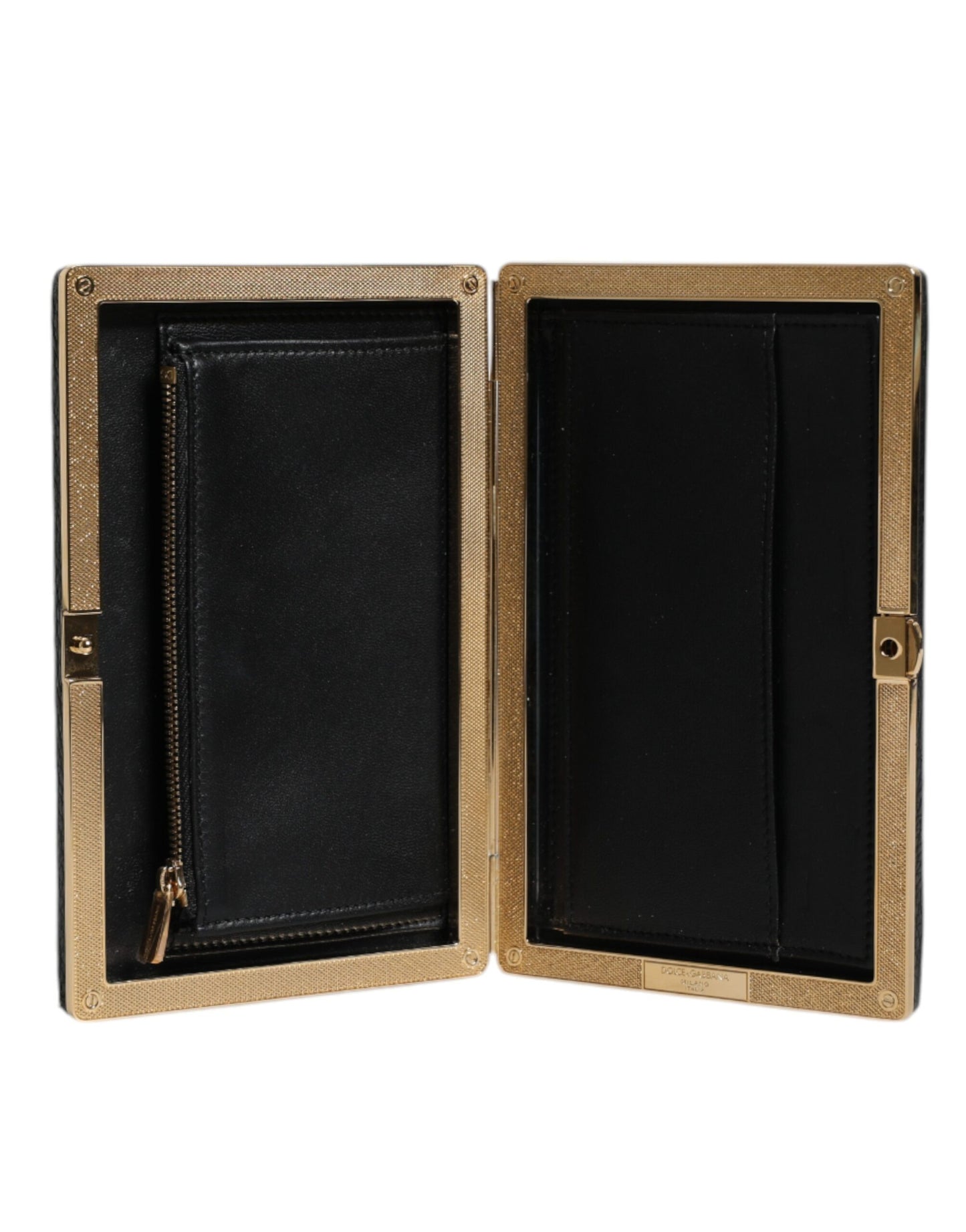 Dolce & Gabbana Schwarz Leder Gold Rahmen Kupplung Abend Party Handtasche